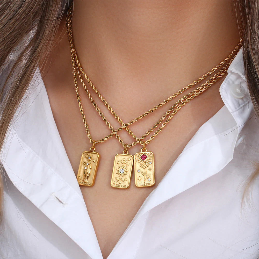 Vintage Gold & Zircon Tarot Pendants / Stainless Steel - Nina Kane Jewellery