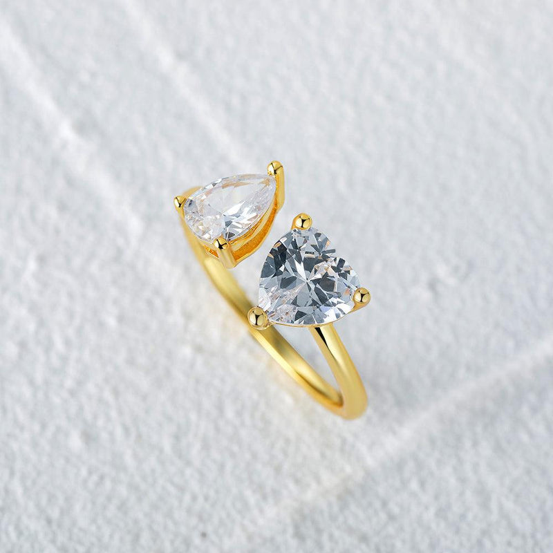 Esme Two Stone Adjustable Ring / 925 Sterling Silver
