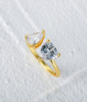 Esme Two Stone Adjustable Ring / 925 Sterling Silver - Nina Kane Jewellery