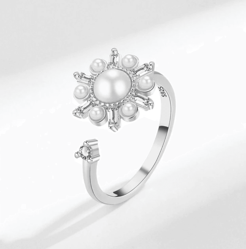 Joanna Pearl Starburst Ring / Stainless Steel