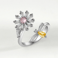 Mia Flower & Bee Adjustable Ring / Stainless Steel view 1
