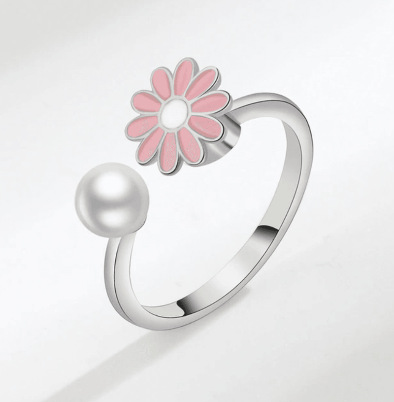 Pink Daisy Spinner Ring / Stainless Steel