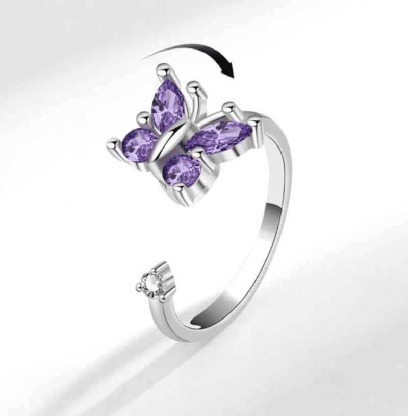 Purple Butterfly Spinning Ring / 925 Sterling Silver