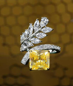 Louella Royal Leaf Diamond Rings / 925 Sterling Silver - Nina Kane Jewellery