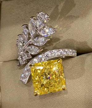 Louella Royal Leaf Diamond Rings / 925 Sterling Silver - Nina Kane Jewellery